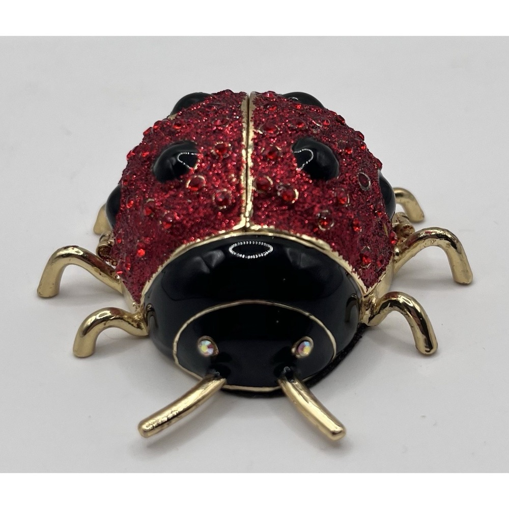 Gold Plated Jeweled Sparkling Ladybug Hinged Trinket Box